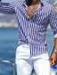 preiswerte Freizeithemden für Herren-Herren Hemd leinenhemd Sommerhemd Strandhemd Schwarz Blau Grün Langarm Gestreift Kargen Frühling Sommer Hawaiianisch Festtage Bekleidung Bedruckt