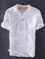 levne pánské lněné košile-Pánské plátěná košile Košile Letní košile Plážová košile Bílá Modrá Khaki Krátký rukáv Bez vzoru Do V Jaro léto Havajské Dovolená Oblečení Základní