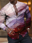tanie Męskie koszule z nadrukiem-Męskie Koszula lniana koszula Gradient Wzory graficzne Kołnierz stawiany Rumiany róż Niebieski Fioletowy Zielony Szary Na zewnątrz Ulica Długi rękaw Nadruk Odzież Len Moda Moda miejska Designerskie