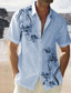 levne Pánské košile s potiskem-Pánské plátěná košile Letní košile Plážová košile Bílá Modrá Khaki Krátký rukáv Květina / Rostliny Přehnutý Léto Ležérní Denní Oblečení Tlačítko dolů