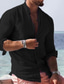 cheap Men&#039;s Casual Shirts-Men&#039;s Linen Shirt Casual Shirt Summer Shirt Beach Shirt Black Blue Gray Long Sleeve Plain Stand Collar Spring &amp; Summer Hawaiian Holiday Clothing Apparel Basic