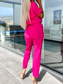billiga casual jumpsuits-Dam Vanligt Jumpsuits Elegant Ensfärgat Kortärmad Rund hals Spetsknuten Hög midja Kontor Arbete Lös passning Svart Rodnande Rosa Fuchsia Sommar