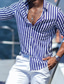 baratos camisas masculinas casuais-Homens Camisa Social camisa de linho camisa de verão camisa de praia Preto Azul Verde Manga Longa Listrado Lapela Primavera Verão Havaiana Feriado Roupa Imprimir
