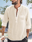 cheap Men&#039;s Casual Shirts-Men&#039;s Linen Shirt Summer Shirt Beach Shirt White Pink Blue Long Sleeve Coconut Tree Collar Spring &amp; Summer Hawaiian Beach Clothing Apparel Print