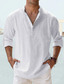 preiswerte Freizeithemden für Herren-Herren Hemd leinenhemd Sommerhemd Strandhemd Schwarz Weiß Rosa Langarm Glatt Ständer Frühling Sommer Hawaiianisch Festtage Bekleidung Grundlegend