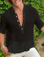 abordables camisas casuales de los hombres-Hombre camisa de lino Camisa de verano Camisa de playa Negro Azul cielo Marrón Manga Larga Plano Cuello Barco Primavera verano Hawaiano Festivos Ropa Botón frontal