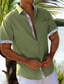 baratos camisas masculinas casuais-Homens camisa de linho Camisa casual camisa de verão camisa de praia Branco Azul Verde Manga Curta Tecido Lapela Primavera Verão Havaiana Feriado Roupa Bolso frontal