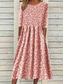 ieftine rochie florală-Rochie Midi Femei Floral Ditsy Ruched cu Buzunar Mâneci Scurte Gât Crew Zile Zile De Vacanță Vară Primăvară
