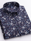 cheap Dress Shirts-Men&#039;s Dress Shirt Black Dark Navy Navy Blue Short Sleeve Flower / Plants Shirt Collar Spring &amp; Summer Daily Wear Date Clothing Apparel