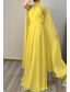 preiswerte Abendkleider-TS A-Linie Abendkleid elegantes Kleid formelle Hochzeitsgäste bodenlang ärmellos Stehkragen Cape Chiffon mit Rüschen 2024