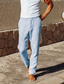 cheap Linen Pants-Men's Linen Pants Trousers Summer Pants Beach Pants Elastic Waist Straight Leg Plain Comfort Breathable Casual Daily Holiday Linen / Cotton Blend Fashion Classic Style Khaki Light Blue