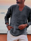 ieftine cămăși casual pentru bărbați-Bărbați cămașă de in Cămașă de vară Cămașă casual Cămașă de plajă Alb Albastru Maro Manșon Lung Simplu În V Primavara vara Casual Zilnic Îmbrăcăminte