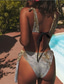 tanie Zestawy bikini-Kobiece bikini 2-częściowy kostium kąpielowy z odważnym otwartym tyłem nadruk modny gradientowy kolor V drut bez rękawów