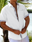 preiswerte Freizeithemden für Herren-Herren leinenhemd Lässiges Hemd Sommerhemd Strandhemd Weiß Blau Grün Kurzarm Glatt Kargen Frühling Sommer Hawaiianisch Festtage Bekleidung Vordertasche