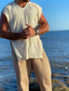 billiga fritidsskjortor för män-Herr Skjorta linneskjorta Sommarskjorta Strandskjorta Svart Kaki Kortärmad Slät V-hals Sommar Ledigt Dagligen Kläder
