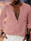 cheap Men&#039;s Casual Shirts-Men&#039;s Shirt Linen Shirt Summer Shirt Beach Shirt Henley Shirt White Blue Brown Long Sleeve Plain Henley Spring &amp; Summer Casual Daily Clothing Apparel Front Pocket