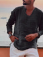 abordables camisas casuales de los hombres-Hombre camisa de lino Camisa de verano Camisa casual Camisa de playa Blanco Azul Marrón Manga Larga Plano Escote en Pico Primavera verano Casual Diario Ropa