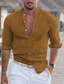 billiga fritidsskjortor för män-Herr linneskjorta Casual skjorta Henleytröja Svart Vit Ljusgrön Långärmad Slät Krage Vår &amp; sommar Ledigt Hawaiisk Kläder