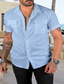 cheap Men&#039;s Casual Shirts-Men&#039;s Shirt Button Up Shirt Casual Shirt Summer Shirt White Blue khaki Short Sleeve Plain Lapel Daily Vacation Front Pocket Clothing Apparel Fashion Casual Comfortable