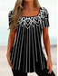 preiswerte Streifen- und geometrisches T-Shirt-T-Shirt Tunika für Damen in Übergröße, Basic, Blumenmuster, Streifenmuster, kurzärmlig, normale Oberteile, quadratischer Ausschnitt, lässig, Urlaub, schwarz, weiß, rosa, lila, dunkelgrau