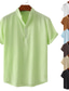 billiga fritidsskjortor för män-Herr linneskjorta Sommarskjorta Strandskjorta Svart Vit Brun Kortärmad Slät Kinakrage Sommar Ledigt Helgdag Kläder