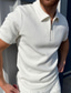 cheap Zip Polo-Men&#039;s Polo Shirt Golf Shirt Casual Holiday Lapel Quarter Zip Short Sleeve Fashion Basic Plain Quarter Zip Summer Regular Fit Black White Gray Polo Shirt