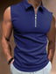 voordelige 3D-ritspolo-Voor heren POLO Shirt Golfshirt Casual Feestdagen Revers Kwart ritssluiting Mouwloos Modieus Basic Effen Kwart ritssluiting Zomer Normale pasvorm Licht Blauw Zwart Wit Marineblauw Blauw Groen POLO
