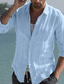 cheap Men&#039;s Casual Shirts-Men&#039;s Shirt Linen Shirt Summer Shirt Beach Shirt Black White Pink Long Sleeve Solid Color Collar Spring &amp; Summer Casual Daily Clothing Apparel Button-Down