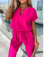 billiga casual jumpsuits-Dam Vanligt Jumpsuits Elegant Ensfärgat Kortärmad Rund hals Spetsknuten Hög midja Kontor Arbete Lös passning Svart Rodnande Rosa Fuchsia Sommar