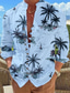 abordables Camisas estampadas para hombre-Hombre Camisa camisa de lino camisa hawaiana Árbol de coco Estampados Escote Chino Blanco Rosa Azul Piscina Verde Trébol Exterior Calle Manga Larga Estampado Ropa Moda Design Casual Cómodo