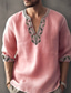 cheap Men&#039;s Linen Shirts-Men&#039;s Linen Shirt Casual Shirt Summer Shirt Beach Shirt White Pink Blue Long Sleeve Striped Lapel Spring &amp; Summer Hawaiian Holiday Clothing Apparel Print