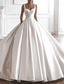 levne Luxusní svatební šaty-Královský styl formální svatební šaty ball gown čtvercového výstřihu bez rukávů klášterní vlečka saténové svatební šaty v jednotné barvě 2025