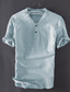 tanie lniane koszule męskie-Męskie lniana koszula Koszula Letnia koszula Koszula plażowa Biały Niebieski Khaki Krótki rękaw Równina W serek Wiosna i lato Hawajskie Święto Odzież Podstawowy