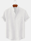 cheap Men&#039;s Casual Shirts-Men&#039;s Linen Shirt Casual Shirt Henley Shirt Black White Yellow Short Sleeve Plain Henley Spring &amp; Summer Hawaiian Holiday Clothing Apparel Front Pocket