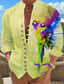 economico Camicie hawaiane-Per uomo Camicia camicia di lino Stampe astratte Pappagallo Colletto alla coreana Giallo Blu Viola Verde Esterno Strada Manica lunga Stampa Abbigliamento Di tendenza Originale Informale Comodo