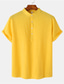 זול חולצות קז&#039;ואל לגברים-בגדי ריקוד גברים חולצה חולצת קיץ חולצת חוף חולצת הנלי שחור לבן צהוב שרוולים קצרים אחיד הנלי קיץ קזו&#039;אל יומי ביגוד
