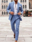 abordables trajes de lino-Trajes de lino de boda para hombre, trajes de verano de color sólido azul de 2 piezas, ajuste a medida, un solo botón, 2023