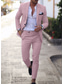 billiga linnekostymer-rosa herrlinnekostymer sommarstrandbröllopsdräkter 2-delad enfärgad skräddarsydd passform enkelknäppta tvåknappar 2023