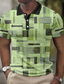 cheap 3D Polo-Men&#039;s Polo Shirt Waffle Polo Shirt Lapel Polo Button Up Polos Golf Shirt Plaid / Check Graphic Prints Geometry Turndown Blue Purple Green Khaki Gray Outdoor Street Short Sleeve Print Clothing Apparel