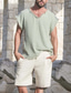 cheap Men&#039;s Linen Shirts-Men&#039;s Shirt Linen Shirt Summer Shirt Beach Shirt Green Short Sleeve Plain V Neck Summer Casual Daily Clothing Apparel