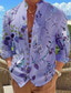 ieftine Cămăși pentru bărbați cu imprimeu-Bărbați Cămașă cămașă de in Floral Imprimeu Grafic Guler de stand Roz Îmbujorat Albastru piscină Mov Trifoi În aer liber Stradă Manșon Lung Imprimeu Îmbrăcăminte Modă Designer Casual Comfortabil