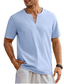 baratos camisas masculinas casuais-Homens Camisa Social Camisa casual camisa de verão Preto Branco Azul Marinha Azul Céu Caqui Manga Curta Tecido Decote V Diário Férias Roupa Moda Casual Confortável