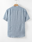 levne pánské lněné košile-100% len Pánské Košile plátěná košile Košile pro volný čas Letní košile Bílá Vodní modrá Béžová Krátký rukáv Bez vzoru Stojáček Léto Ležérní Denní Oblečení