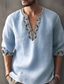 abordables camisas de lino para hombre-camisa de lino de los hombres camisa casual camisa de verano camisa de playa blanco rosa azul manga larga rayas solapa primavera&amp;amp; estampado de ropa de vacaciones hawaianas de verano