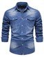 billiga tjock skjorta för män-Herr Skjorta Jeansskjorta Ensfärgat Nedvikt Svart Blå Blå + Blå Ljusblå Ledigt Dagligen Långärmad Kläder Bomull Enkel