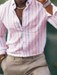 voordelige casual herenoverhemden-Voor heren Overhemd linnen overhemd Zomer overhemd Strand hemd Wit Roze Groen Lange mouw Gestreept Revers Lente zomer Hawaii Feestdagen Kleding Afdrukken