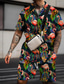 tanie Zestawy koszul męskich-Męskie Koszula Zestaw koszul Koszula hawajska Kwiaty Flaming Wzory graficzne Liście Wieczorne Rumiany róż Zielony Tęczowy Na zewnątrz Ulica Krótkie rękawy Nadruk Odzież Moda Moda miejska Designerskie