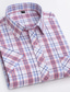 cheap Dress Shirts-Men&#039;s Dress Shirt Light Blue White Dark Pink Short Sleeve Plaid / Striped / Chevron / Round Shirt Collar All Seasons Daily Wear Date Clothing Apparel Cross