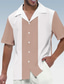 tanie Męskie koszule z nadrukiem-Męskie Koszula Prążki Wzory graficzne Geometria Kubański kołnierz Rumiany róż Niebieski Na zewnątrz Codzienny Krótki rękaw Nadruk Odzież Sport Moda Moda miejska Designerskie