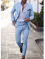 tanie lniane garnitury-niebieskie męskie lniane garnitury ślubne 2-częściowe niebo jednokolorowe garnitury letnie dopasowany krój jednorzędowy zapinany na dwa guziki 2023